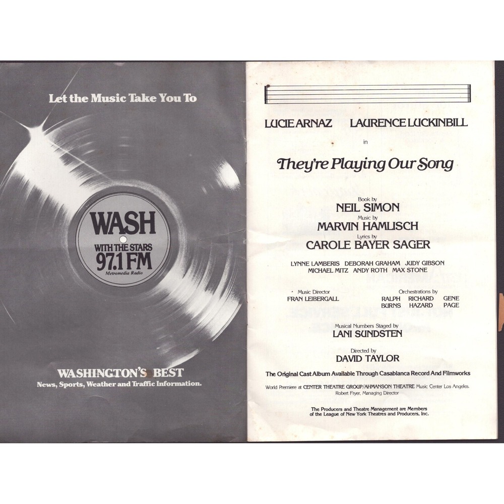 They're Playing Our Song Warner Theatre Program Lucie Arnaz Laurence Luckinbill - Picture 3 of 3